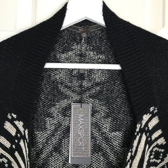 Max Sport Open Front Cardigan Sweater Black Beige - Picture 6 of 11